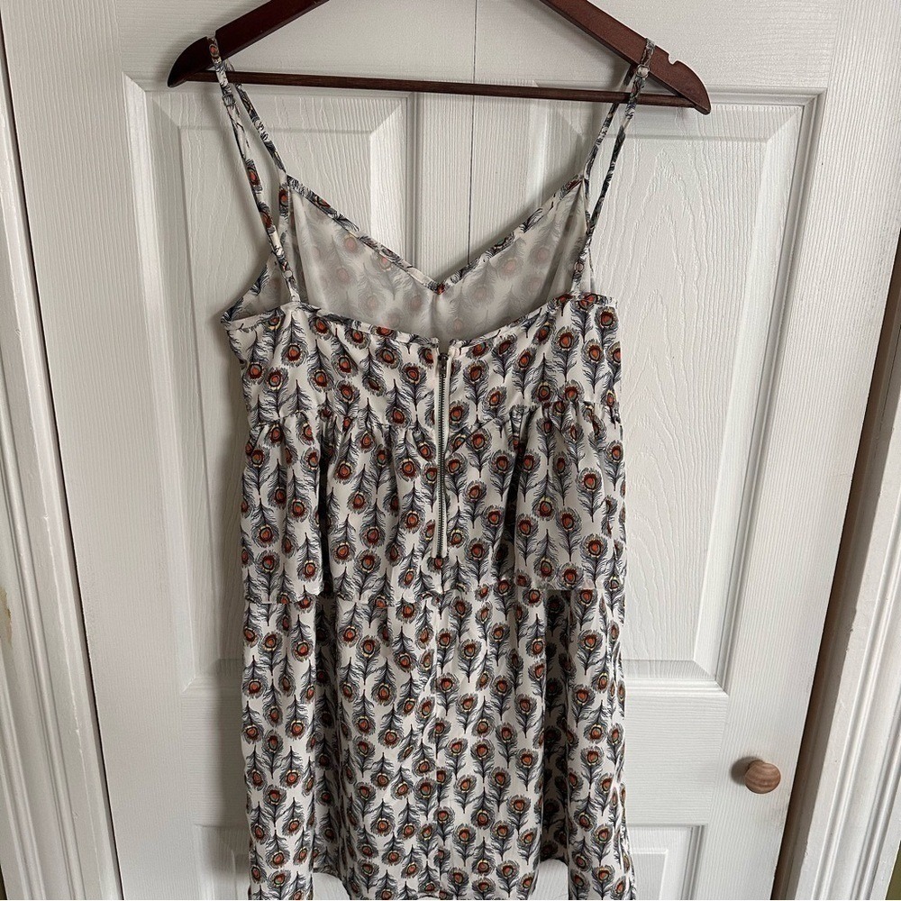 Oat + Fawn Peacock Feather Print Tiered Mini Dress White Womens M Sundress - Picture 5 of 12